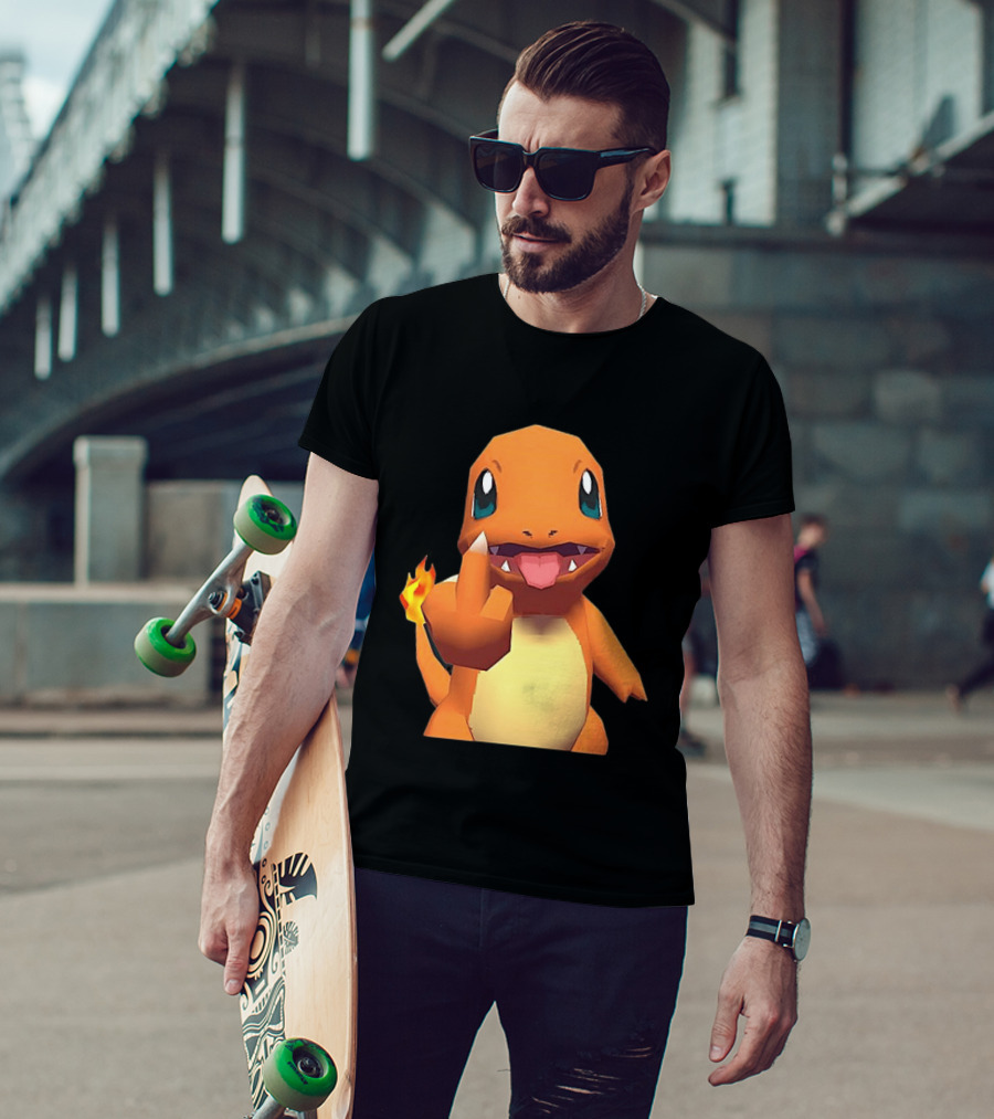 Charmander Pokémon Middle Finger Gesture With Flame Tail T-Shirt
