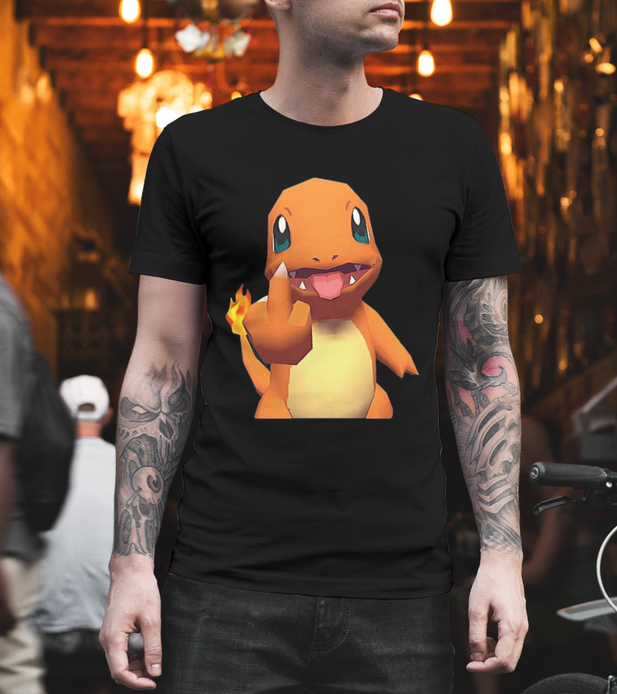 Charmander Pokémon Middle Finger Gesture with Flame Tail T-Shirt