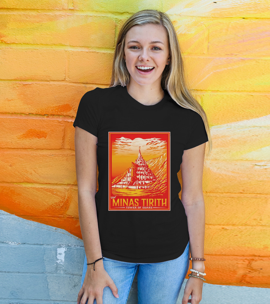 Visit Minas Tirith Tower Of Guard Fantasy Travel Middle Earth T-Shirt