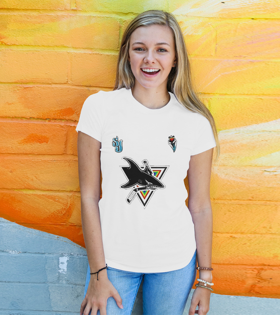 San Jose Sharks Pride Night 2026 Team Logo With Rainbow Accents T-Shirt