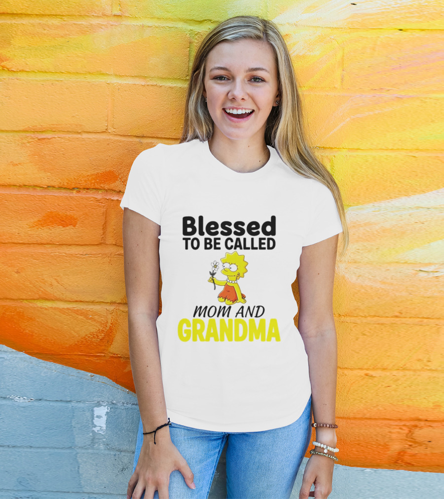 Blessed To Be Called Mom And Grandma Simpsons Character Holding Flower T-Shirt