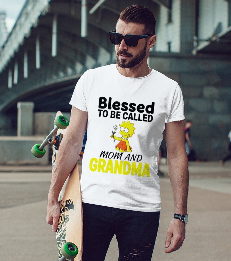 Blessed To Be Called Mom And Grandma Simpsons Character Holding Flower T-Shirt