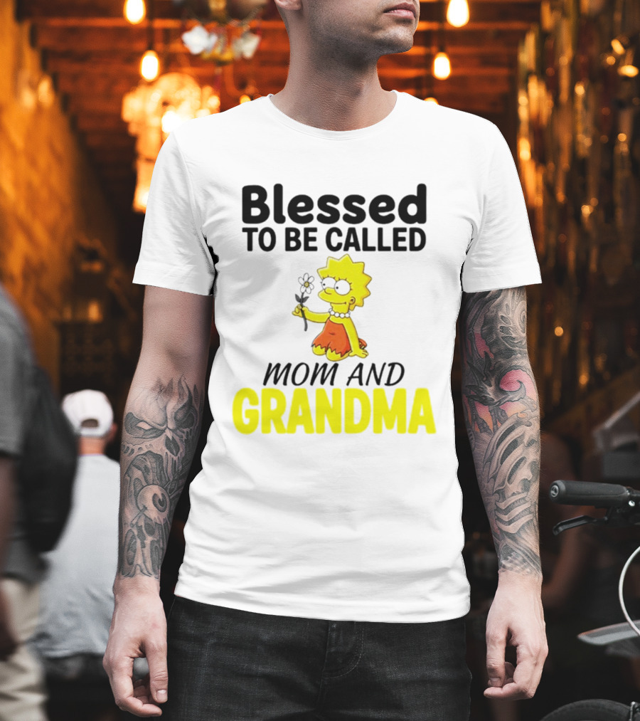 Blessed to Be Called Mom and Grandma Simpsons Character Holding Flower T-Shirt