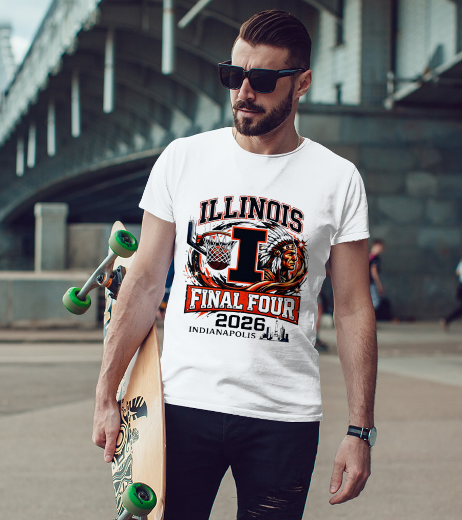 Illinois Basketball Final Four 2026 Indianapolis I Logo And Native American T-Shirt