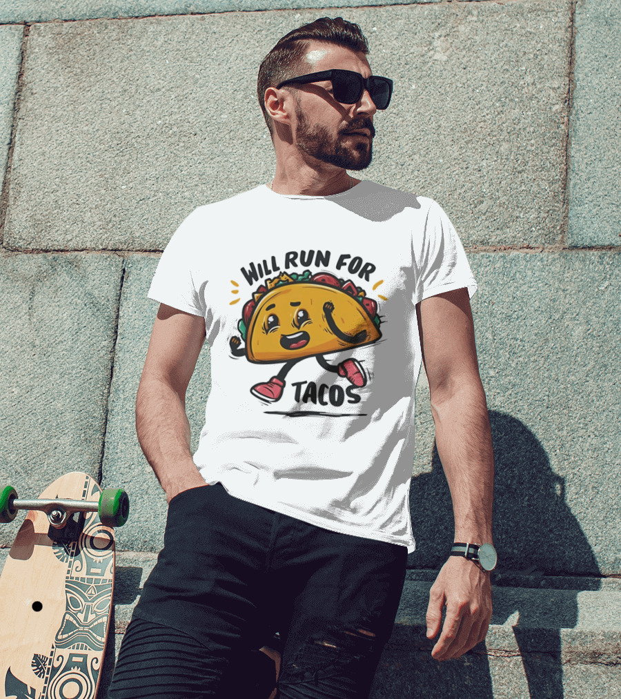 Will Run For Tacos Funny Running Taco Lover T-Shirt