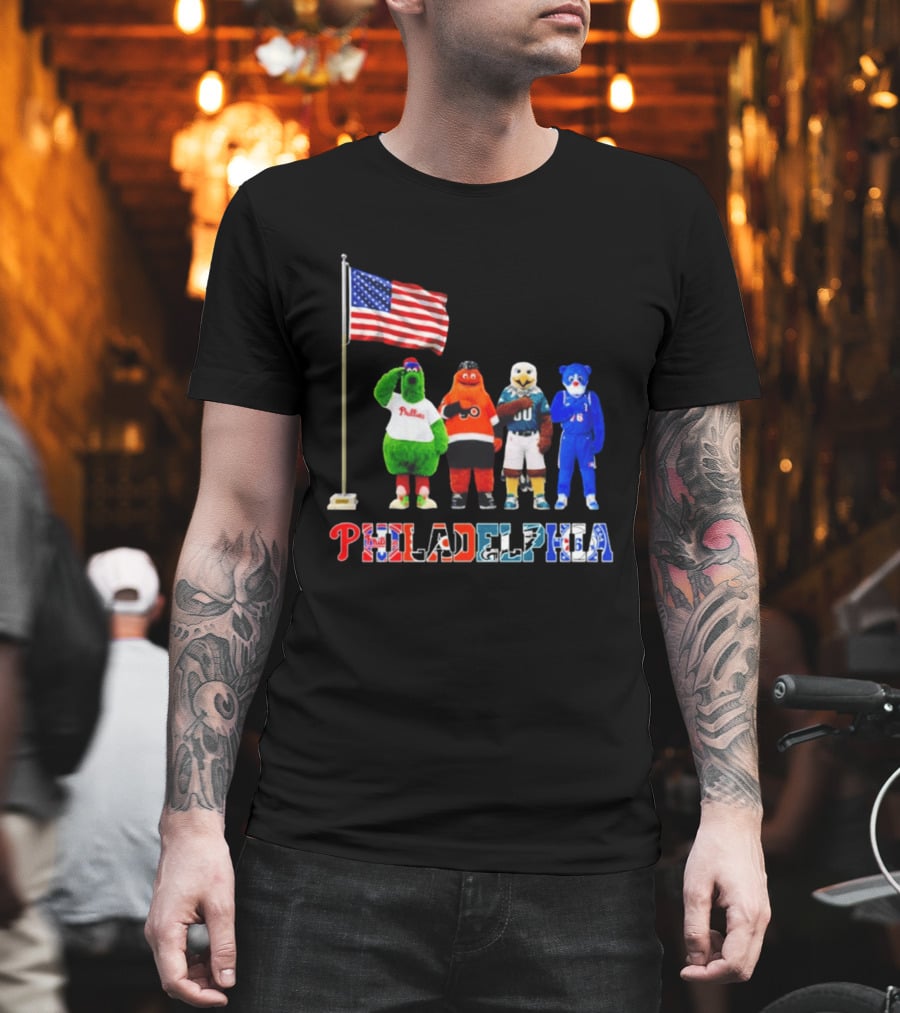 Philadelphia Mascots Saluting the American Flag T-Shirt