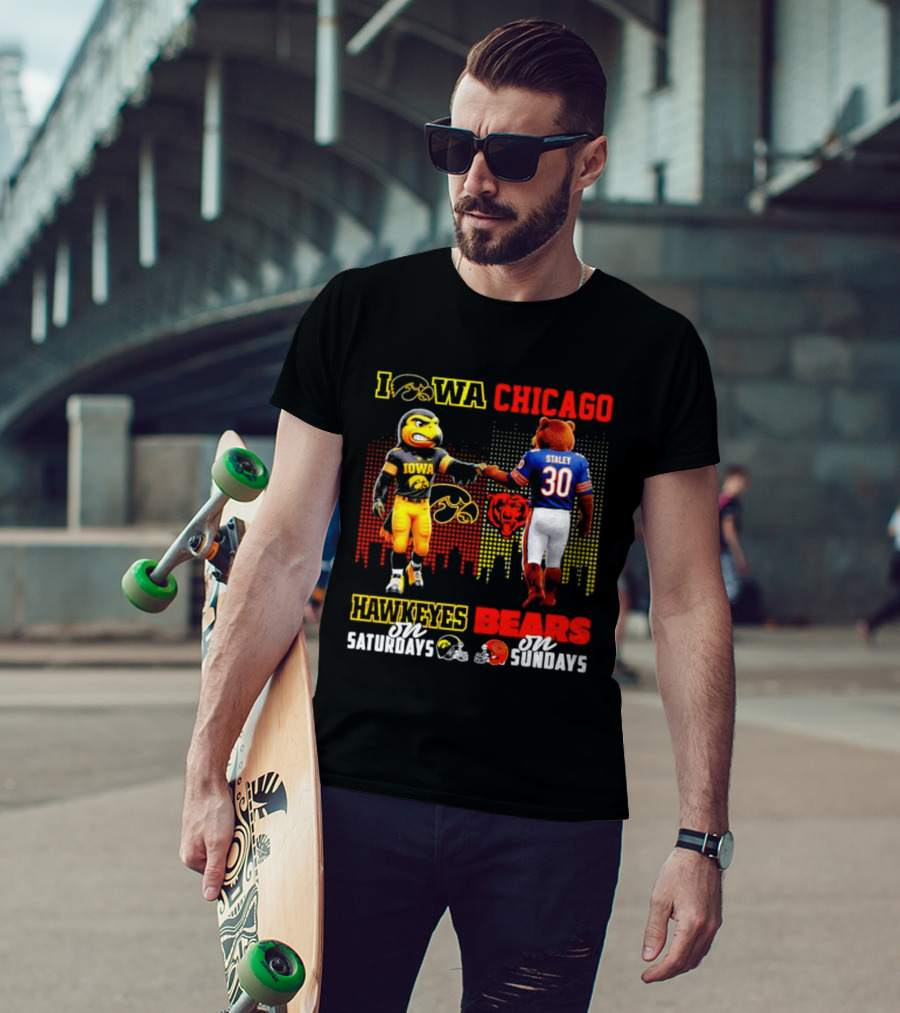 Iowa Hawkeyes Saturdays Chicago Bears Sundays City Skyline T-Shirt