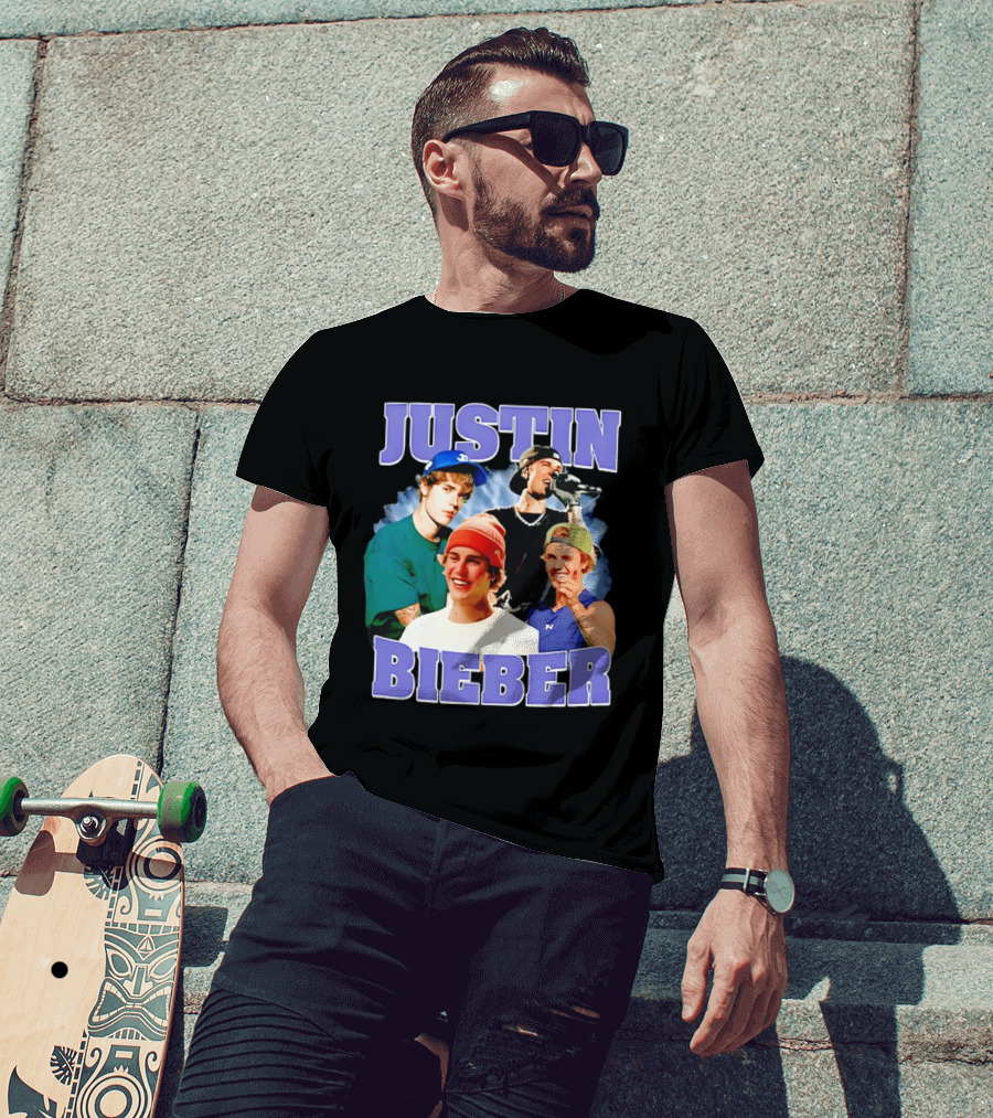 Justin Bieber Singing And Smiling With Various Iconic Looks T-Shirt