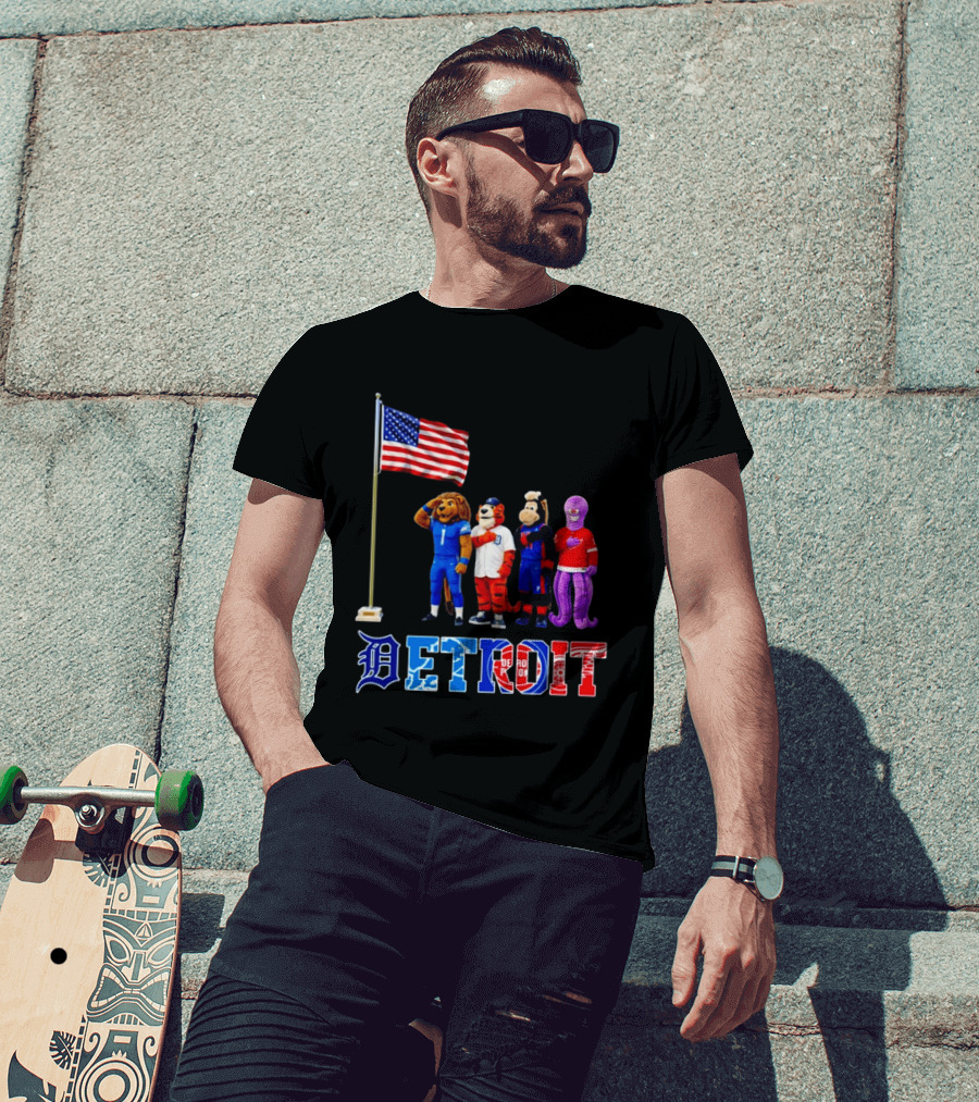 Detroit Mascots Salute American Flag T-Shirt