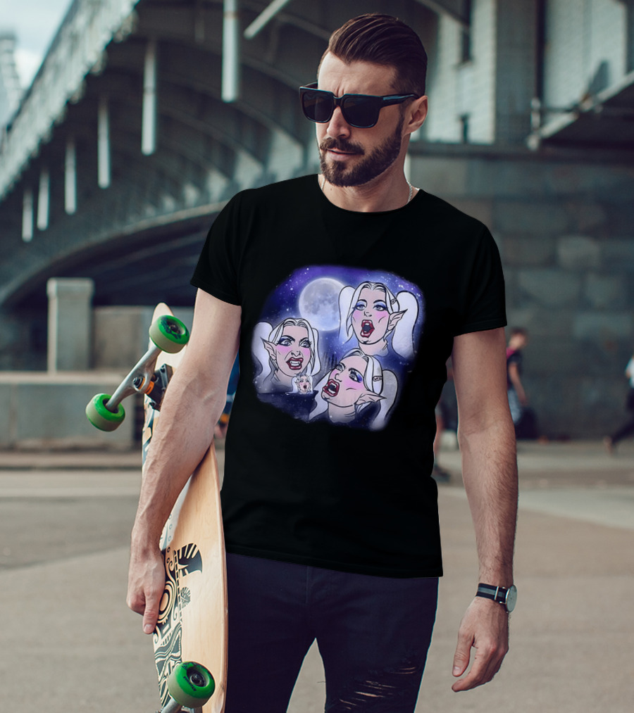 Majestic Howling Wolves Samantha Moonlit Night Fantasy T-Shirt