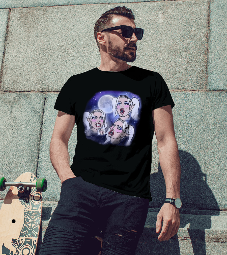 Majestic Howling Wolves Samantha Moonlit Night Fantasy T-Shirt