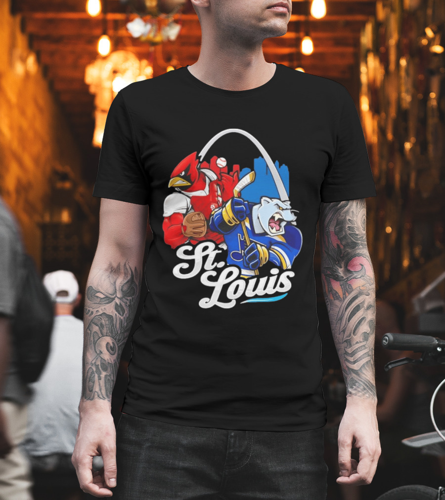 St. Louis Cardinals and St Louis Blues Skyline with Arch Sports Team Fans T-Shirt