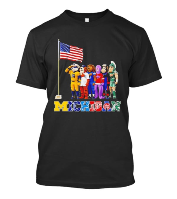 Michigan Wolverine Tigers Lions Red Wings Pistons Spartans Salute American Flag T-Shirt