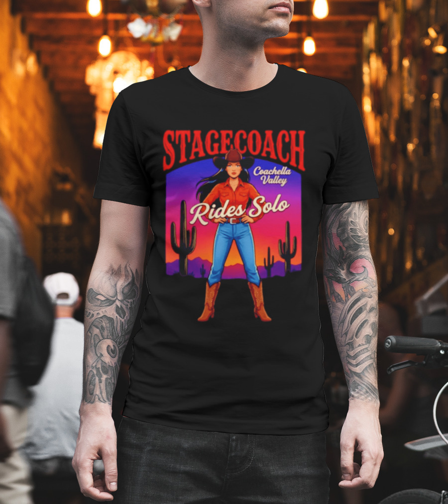 Stagecoach Coachella Valley Rides Solo Western Cactus Sunset T-Shirt