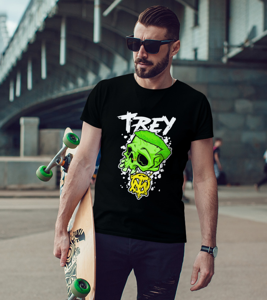 Trey Skull Green Neon Melting Art By Trey Miguel T-Shirt