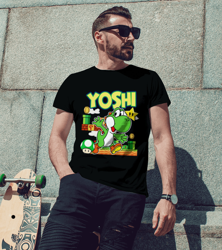 Yoshi Super Mario Bros Game Iconic Green Dinosaur Adventure T-Shirt