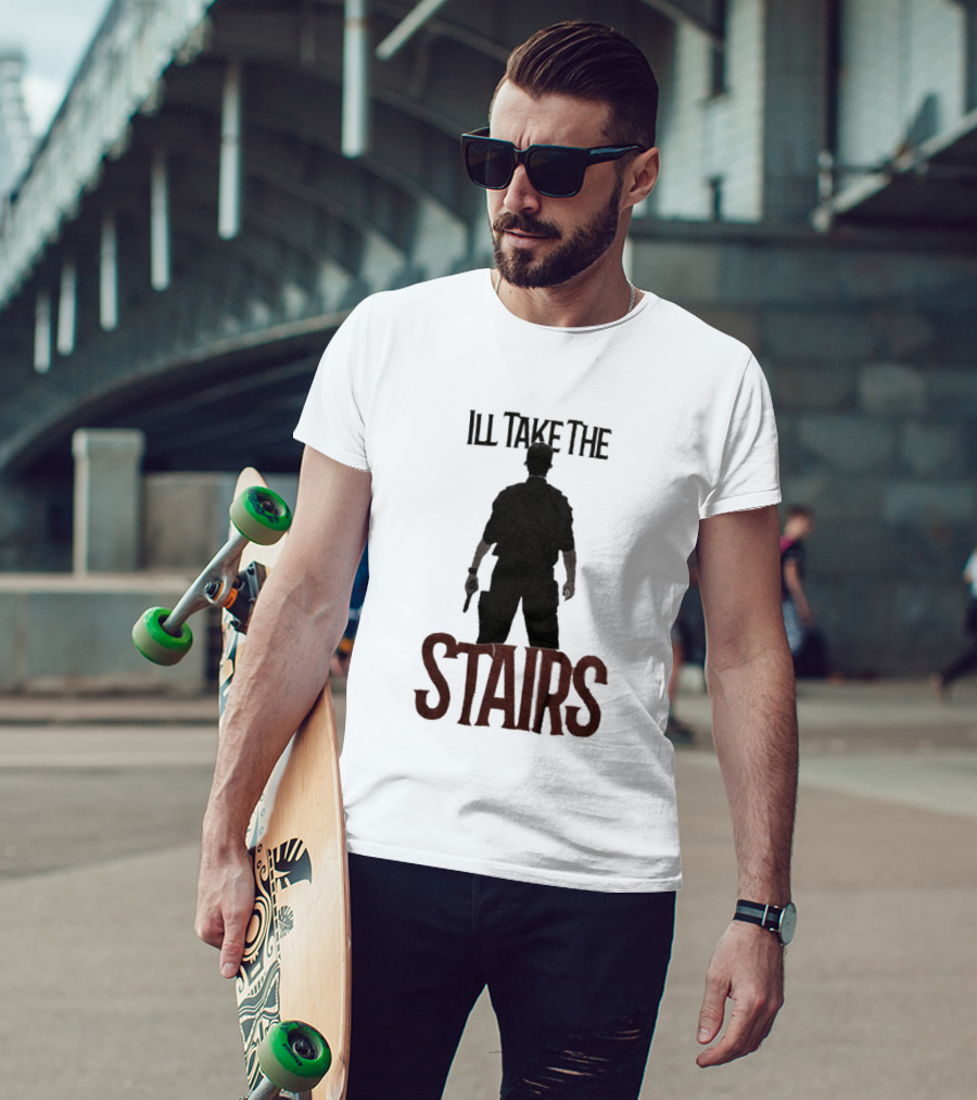 I'll Take The Stairs Shadowy Figure With Gun T-Shirt