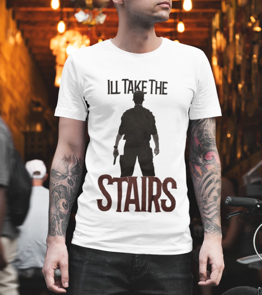 I'll Take The Stairs Shadowy Figure with Gun T-Shirt
