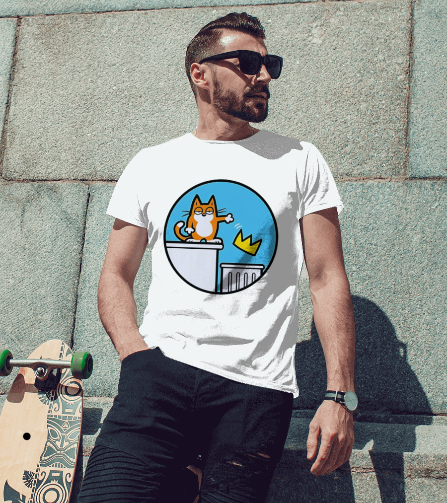Orange Cat Discarding Crown No King Mark Parisi T-Shirt