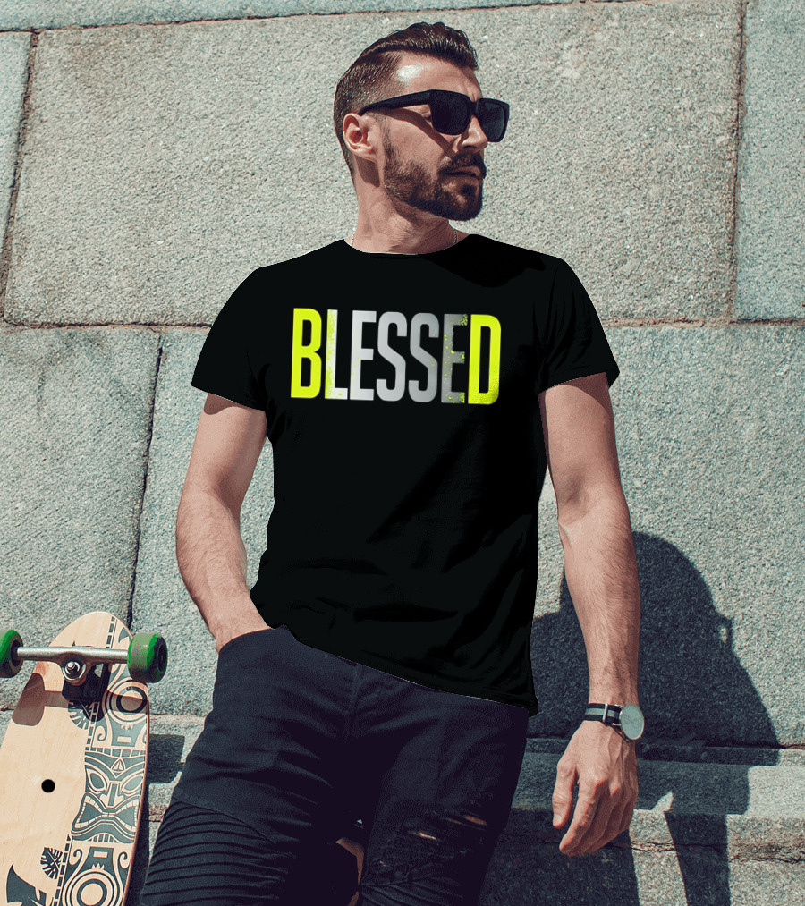 Blessed Neon Yellow Bold Text Vivid Splash Effect T-Shirt