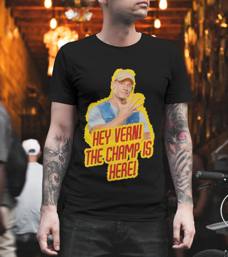 John Cena Hey Vern The Champ Is Here Hand Gesture Yellow Highlight T-Shirt