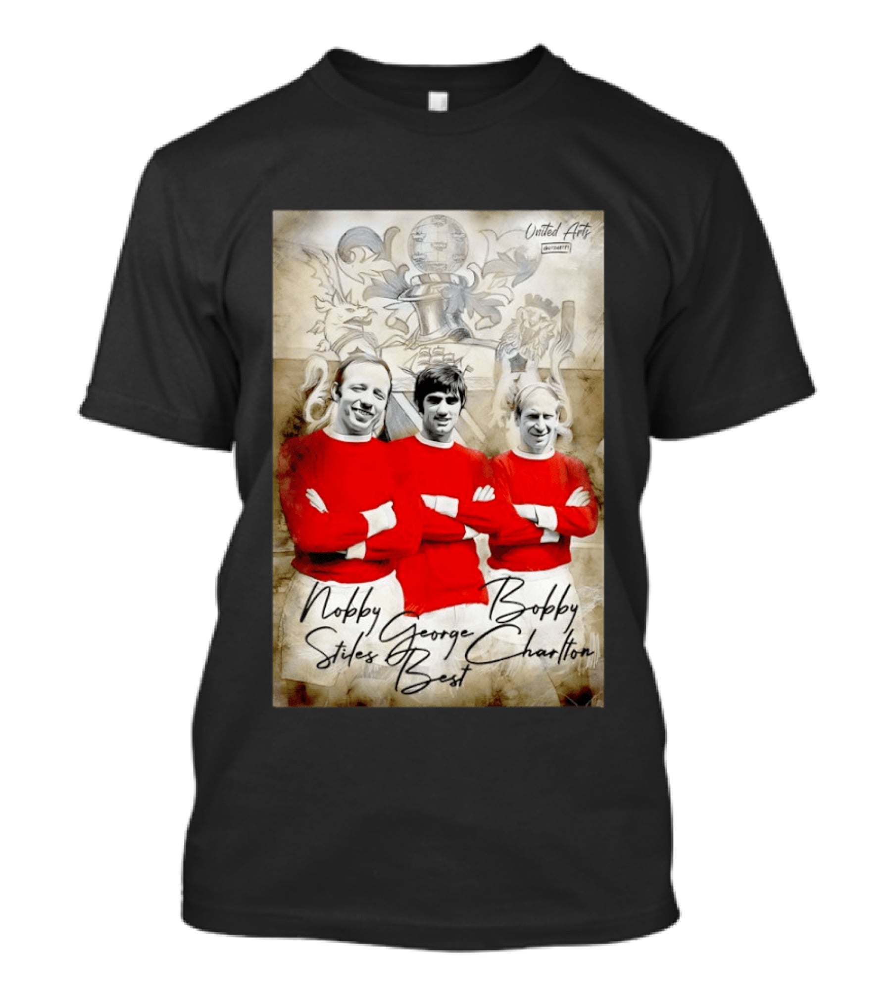 Nobby Stiles George Best Bobby Charlton Manchester United UEFA European Cup Lion Sketch T-Shirt