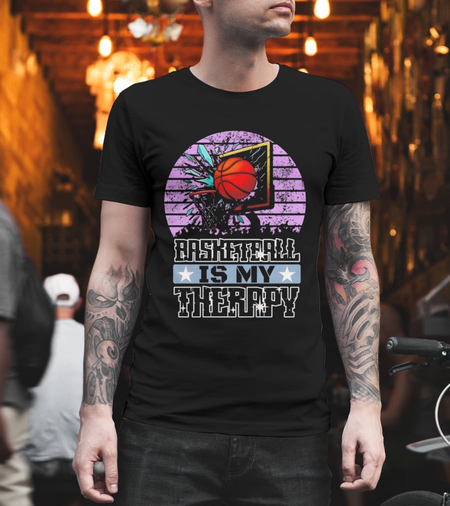 Basketball Is My Therapy Vintage Retro Hoop Design With Stars T-Shirt