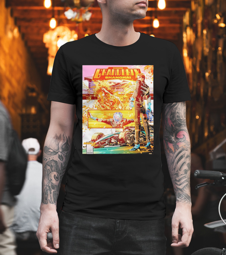 Chinese Grand Prix Shanghai Anime Style with Race Car and Driver T-Shirt