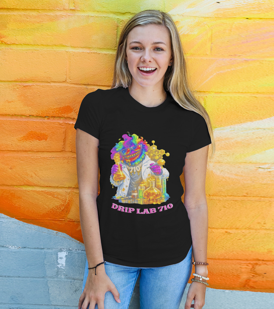 Drip Lab 710 Psychedelic Monster Chemist With Colorful Beakers T-Shirt