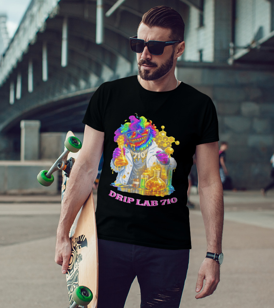 Drip Lab 710 Psychedelic Monster Chemist With Colorful Beakers T-Shirt