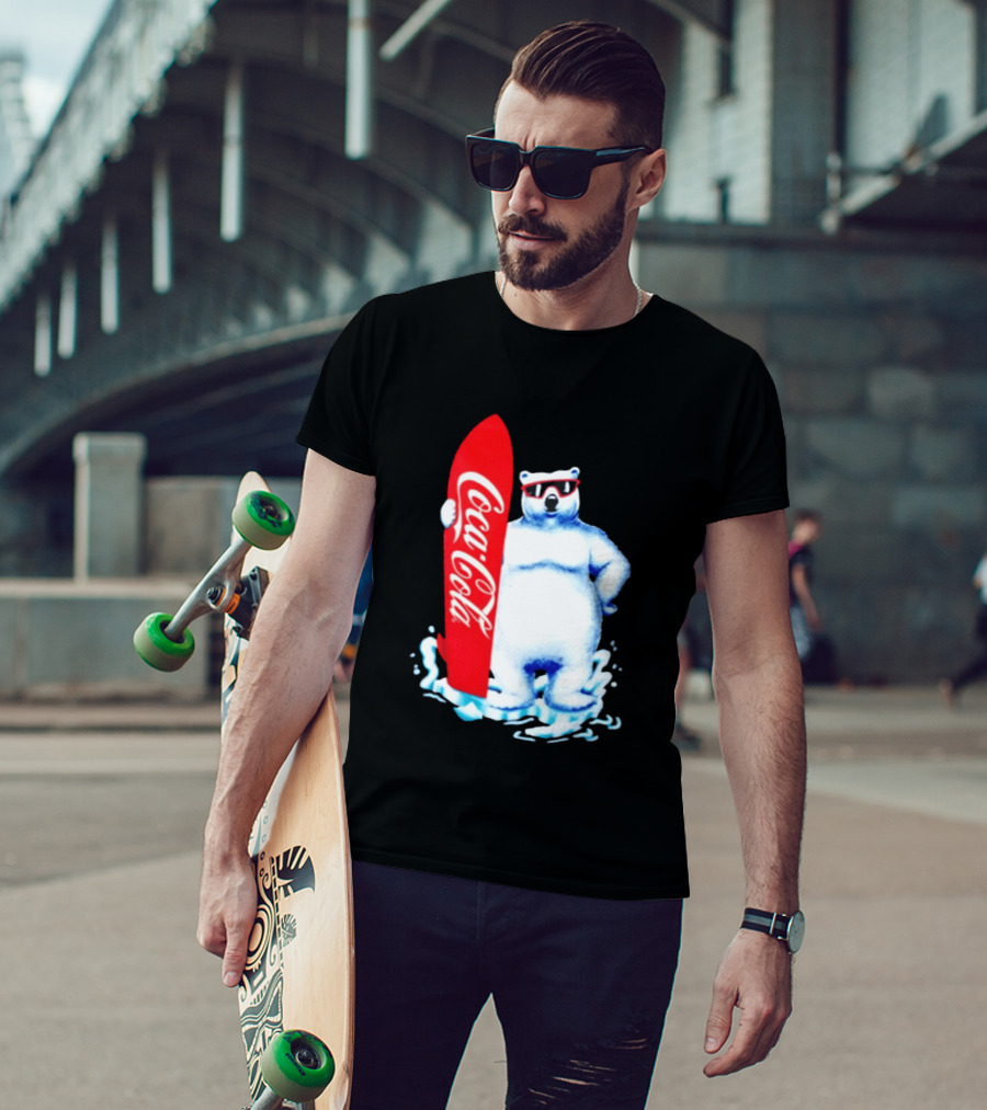 1995 Coca Cola Polar Bear Surfboard Sunglasses T-Shirt