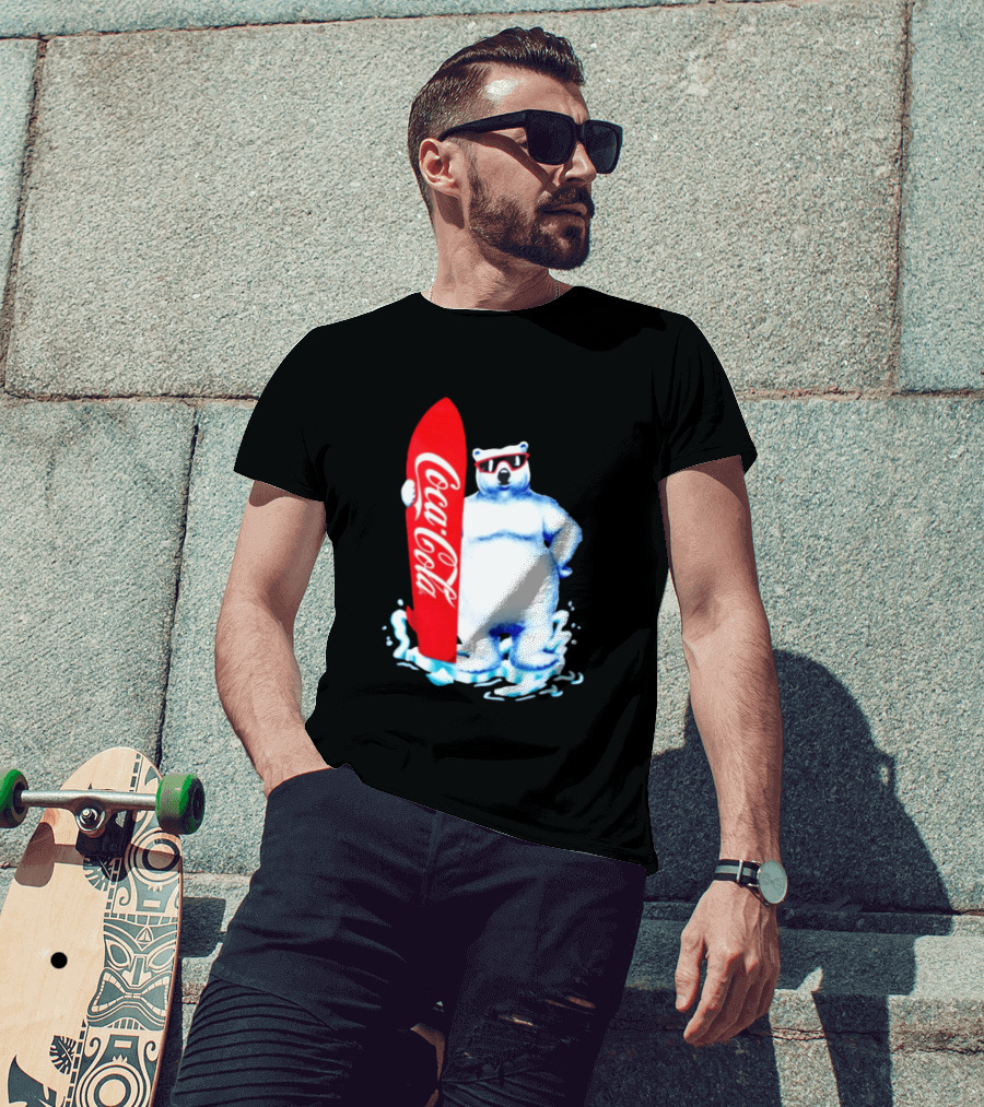 1995 Coca Cola Polar Bear Surfboard Sunglasses T-Shirt