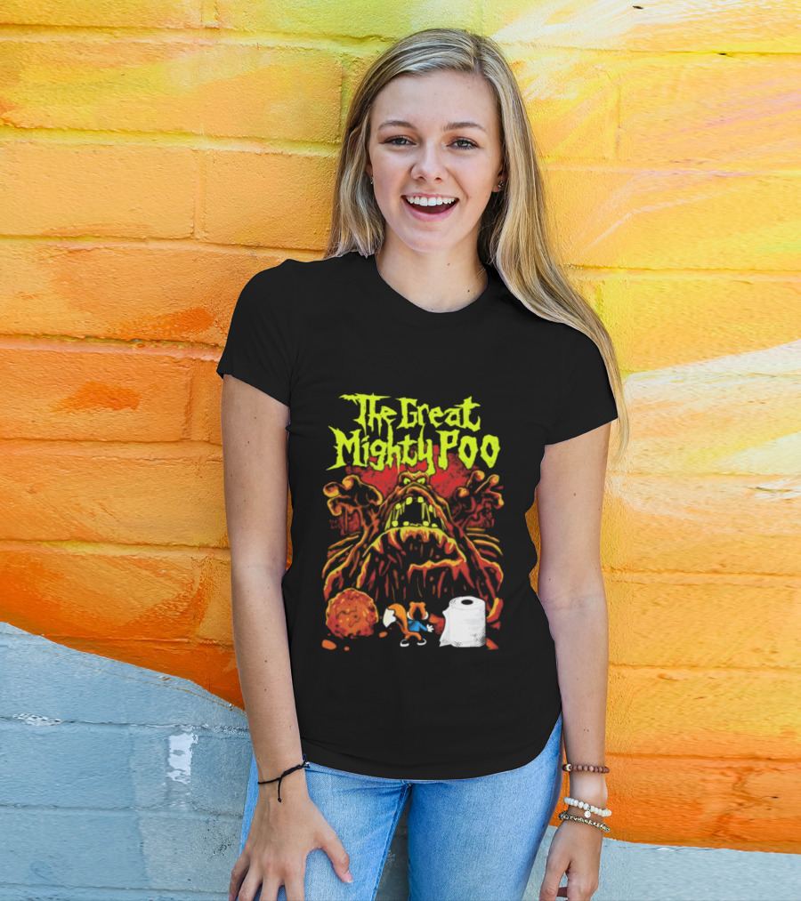 The Great Mighty Poo Animated Character With Toilet Paper And Cookie T-Shirt