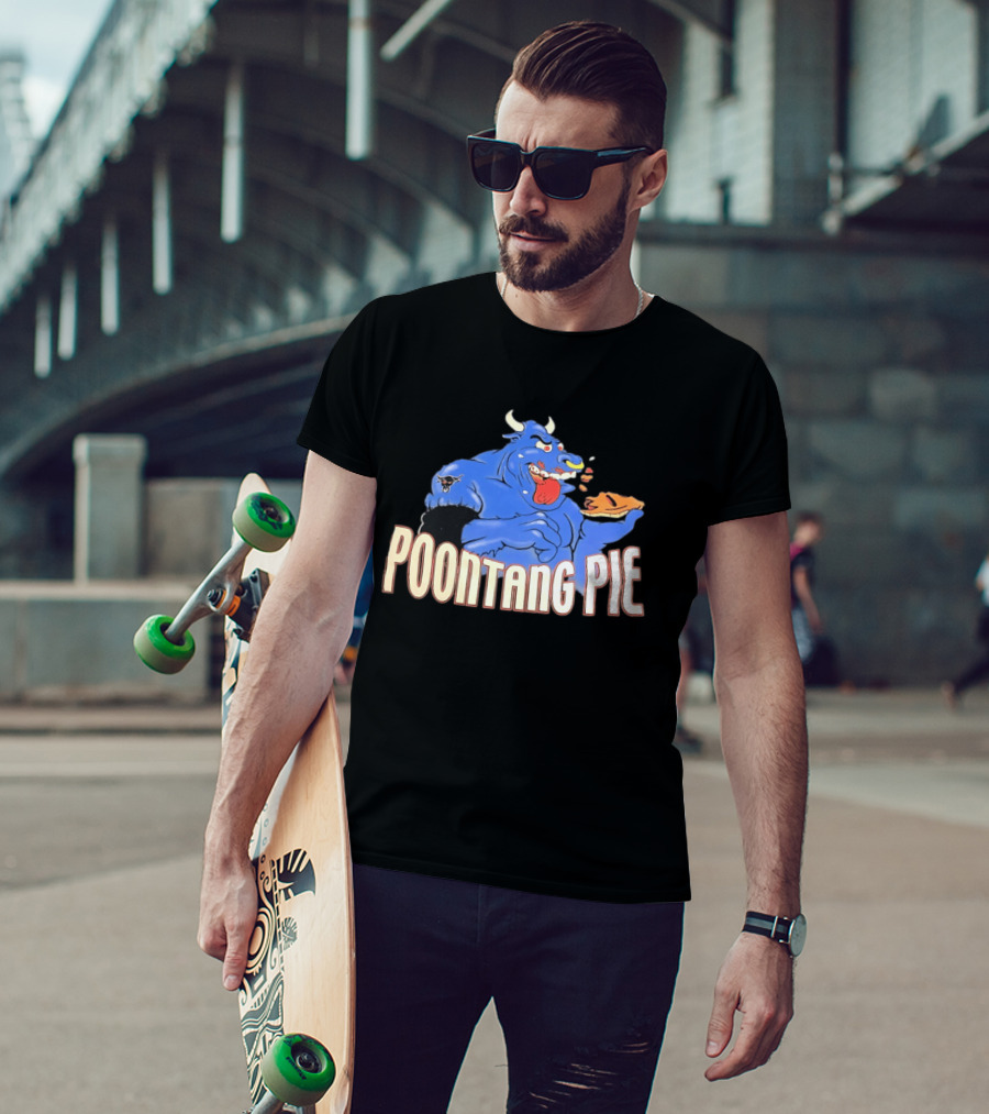 Poontang Pie Bull Eating Slice With Small Wrestler Tattoo T-Shirt