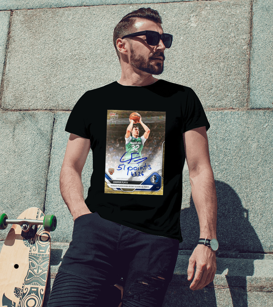 Topps Now Cooper Flagg 51 Points Youngest NBA History Dallas Mavericks Rookie Card T-Shirt
