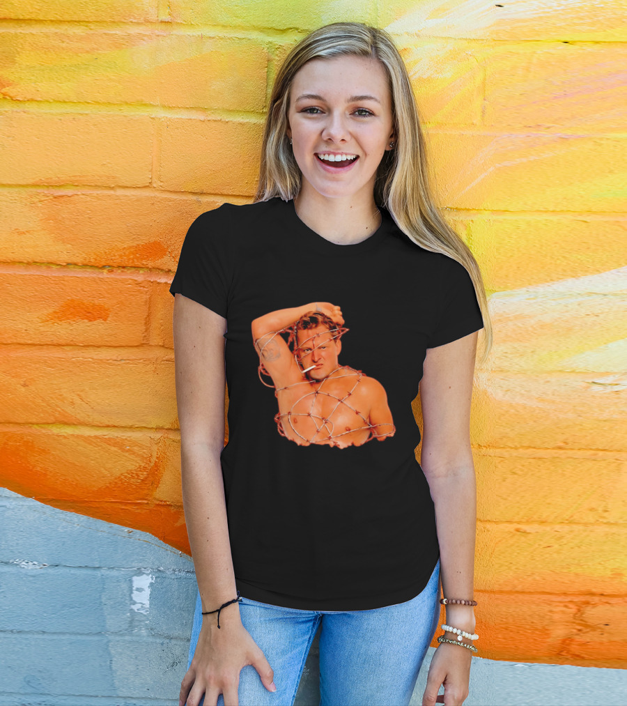 Sandman Barbed Wire Screenprinted Wrapping Wrestler With Cigarette T-Shirt