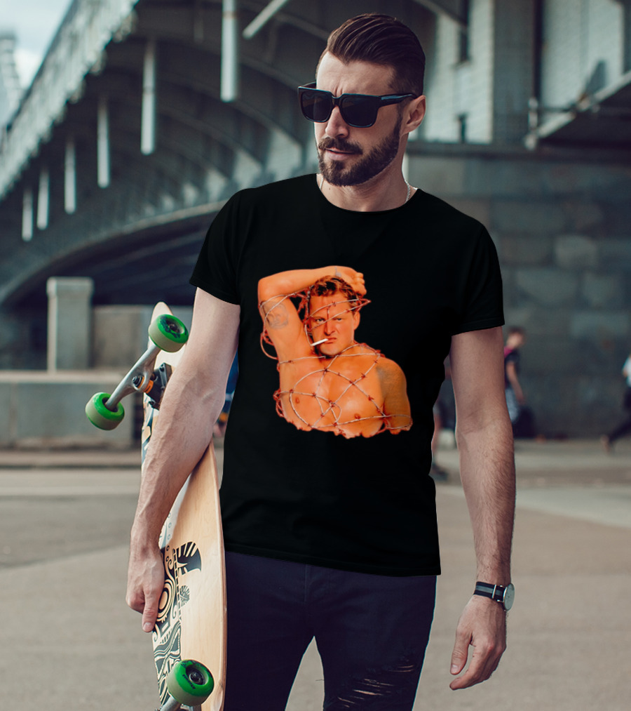 Sandman Barbed Wire Screenprinted Wrapping Wrestler With Cigarette T-Shirt