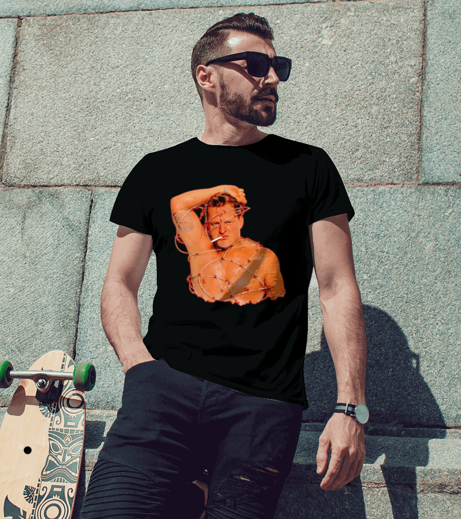 Sandman Barbed Wire Screenprinted Wrapping Wrestler With Cigarette T-Shirt