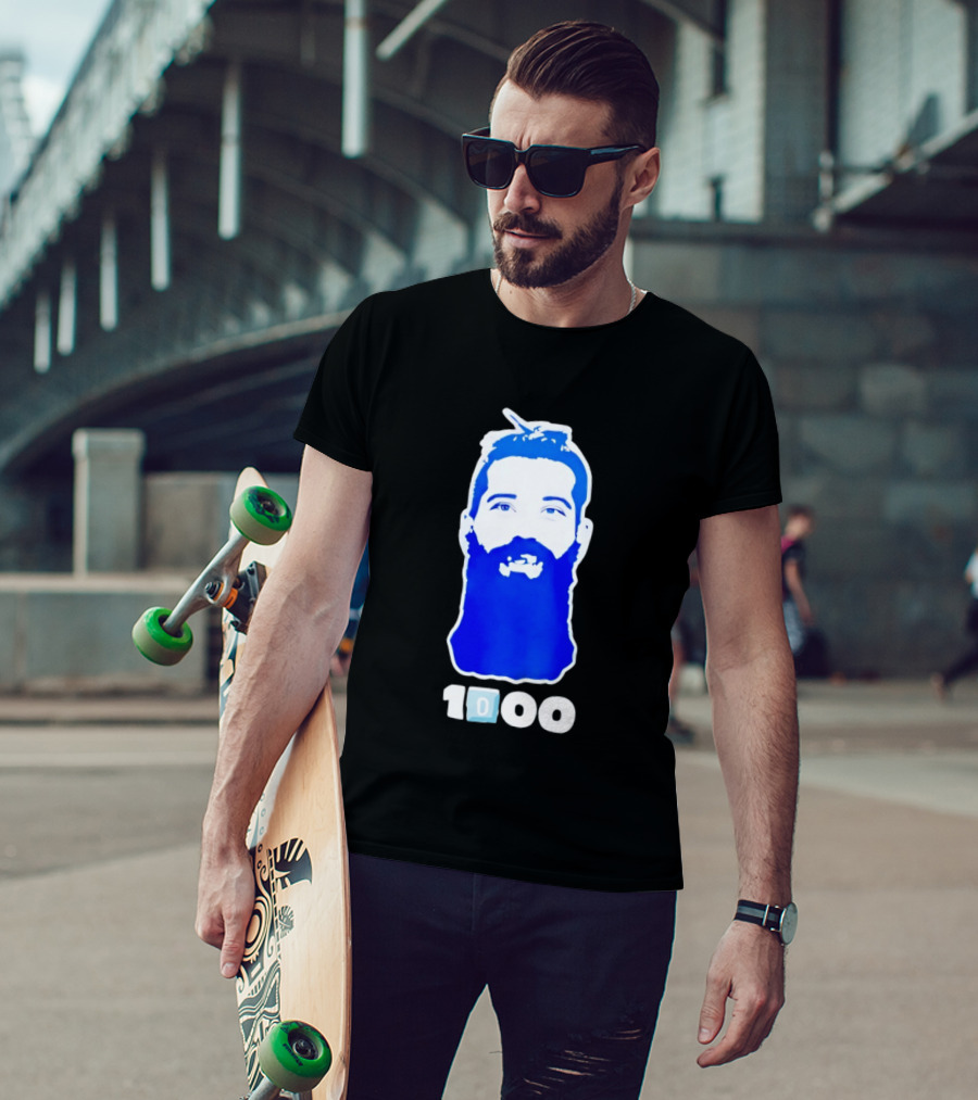 Colorado Avalanche 1000th Milestone Burnzie Blue Beard T-Shirt