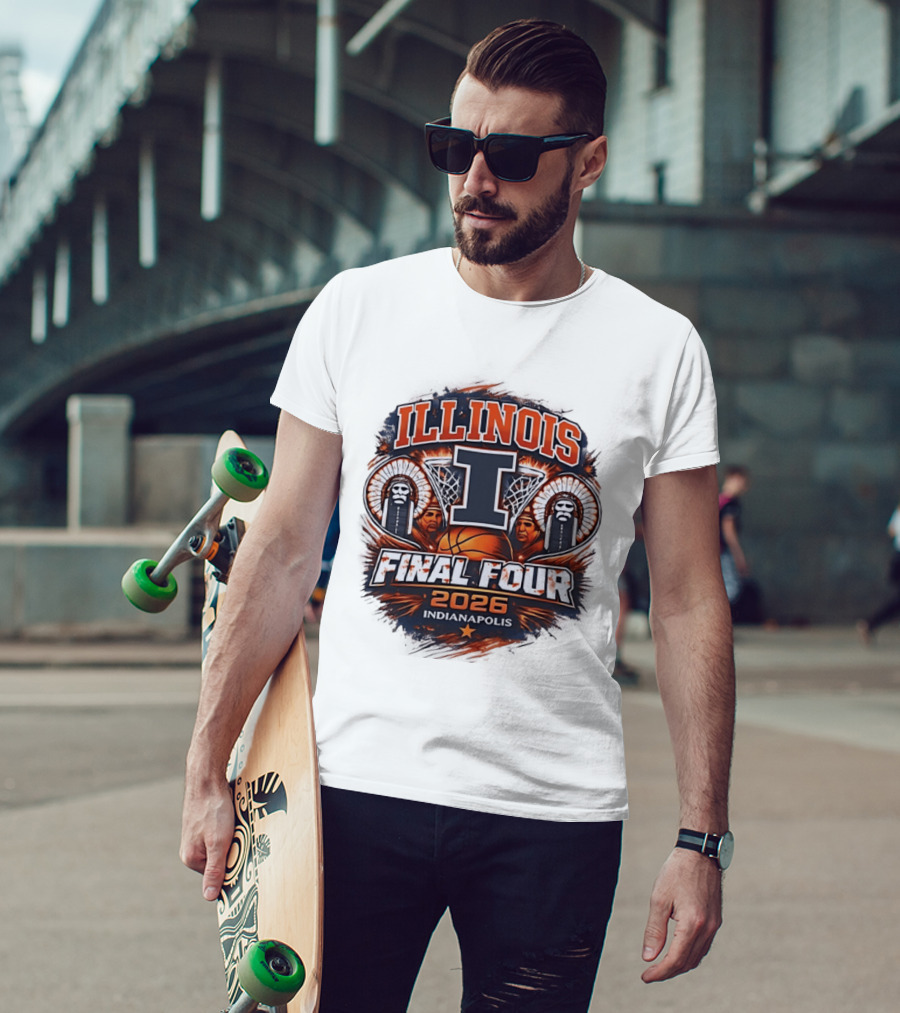 Illinois Fighting Illini Basketball Final Four 2026 Indianapolis Iconic I Logo And Native American T-Shirt
