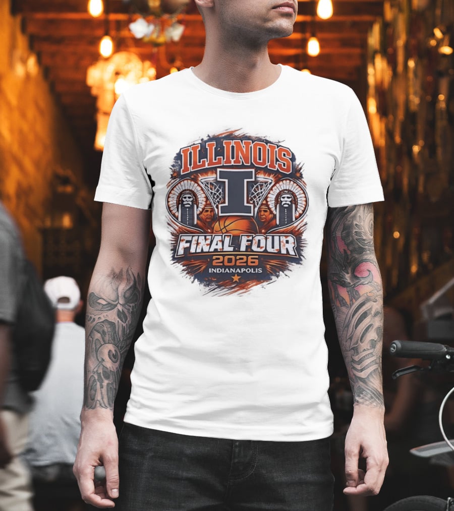 Illinois Fighting Illini Basketball Final Four 2026 Indianapolis Iconic I Logo and Native American T-Shirt