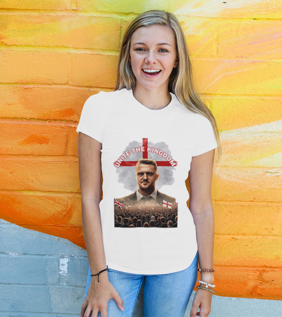 Unite The Kingdom Tommy Robinson England Flag Crowd T-Shirt