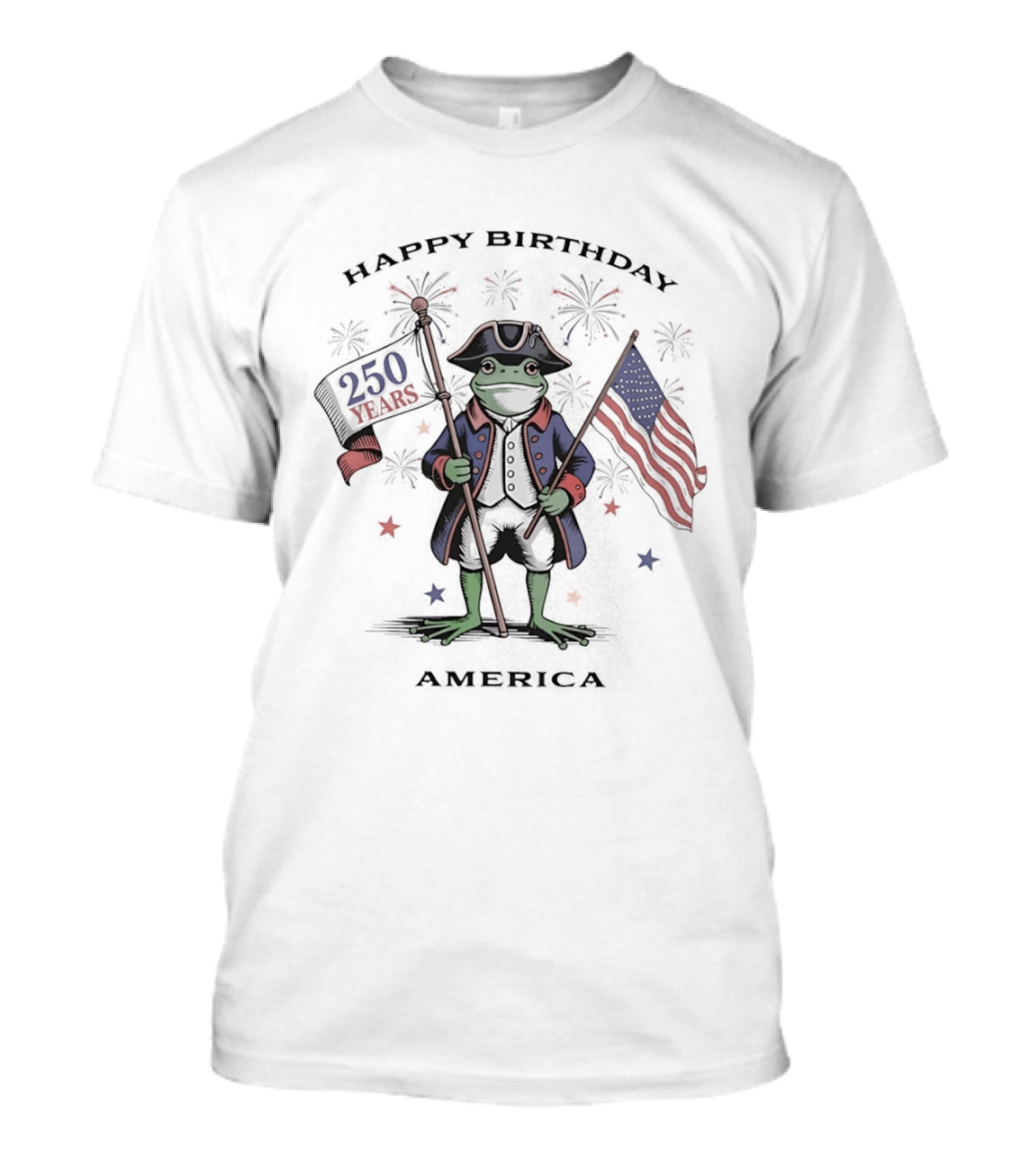 Patriotic Frog Holding Flag 250 Years Of Freedom Happy Birthday America T-Shirt