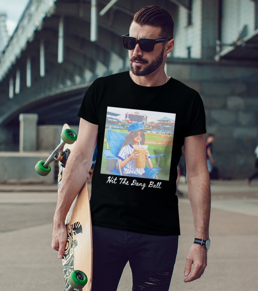 Barbie Ballfield Dark Hit The Dang Ball Baseball Stadium Scene With Player And Large Drink T-Shirt