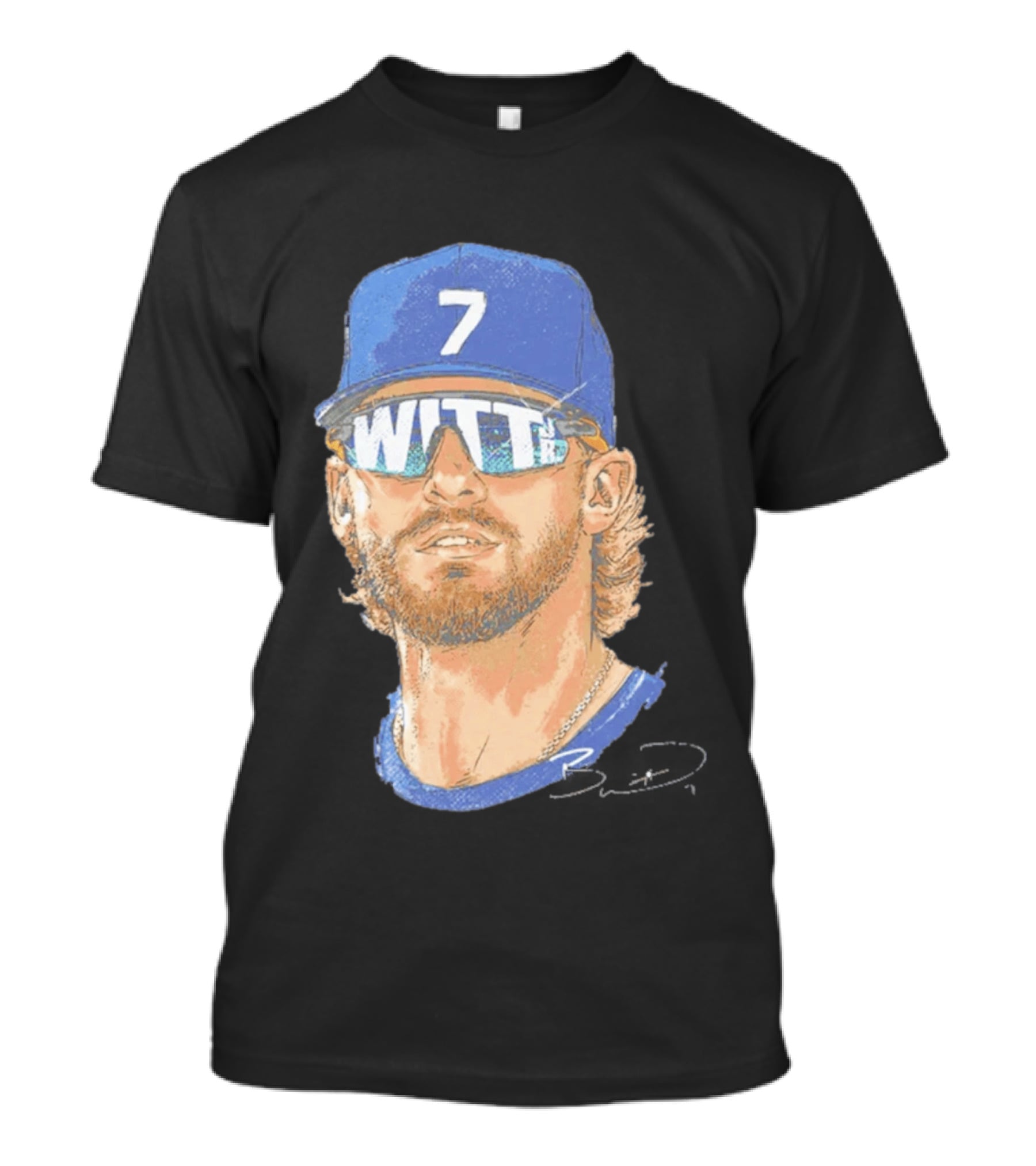 Bobby Witt Jr Kansas City Royals Sunglasses Blue Cap Number 7 T-Shirt
