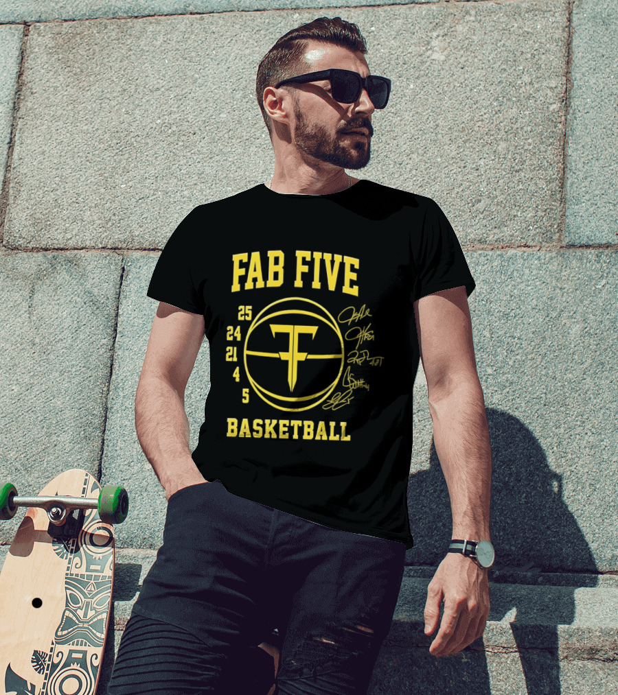 Fab Five Basketball Chris Webber Jalen Rose Juwan Howard Jimmy King Ray Jackson Signatures T-Shirt