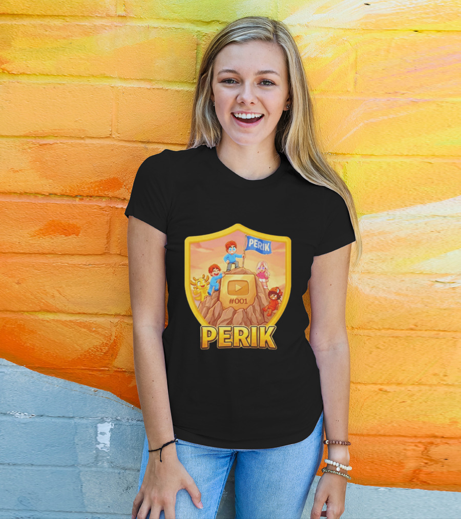 Perik #001 Cartoon Characters On Mountain With YouTube Play Button Image T-Shirt