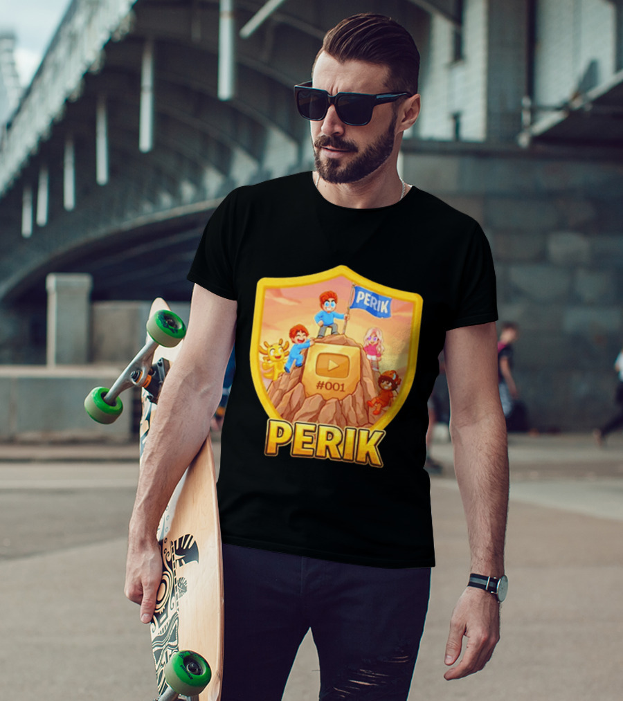 Perik #001 Cartoon Characters On Mountain With YouTube Play Button Image T-Shirt