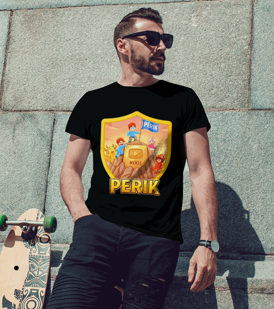 Perik #001 Cartoon Characters On Mountain With YouTube Play Button Image T-Shirt