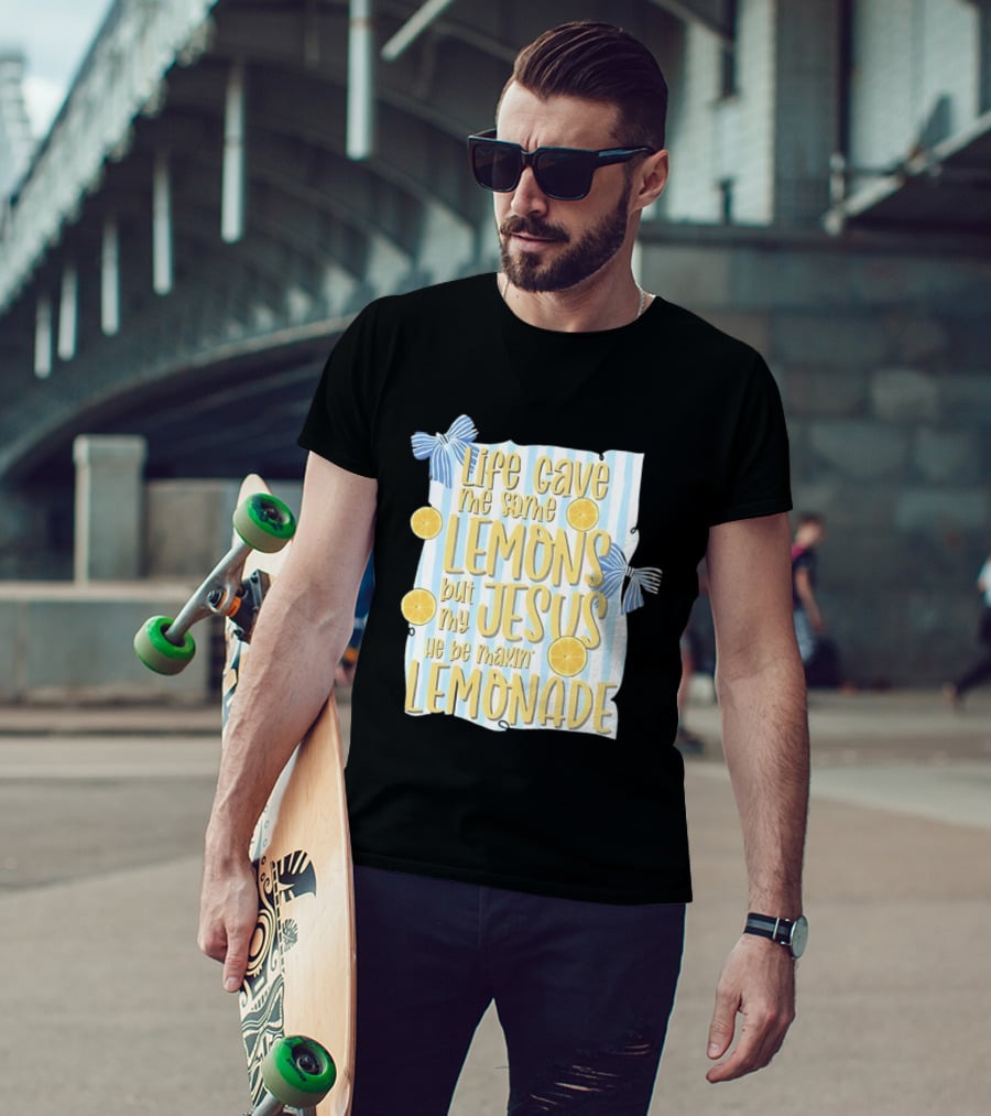 Life Gave Me Some Lemons But My Jesus He Be Makin' Lemonade Striped Bow Lemon Decor T-Shirt